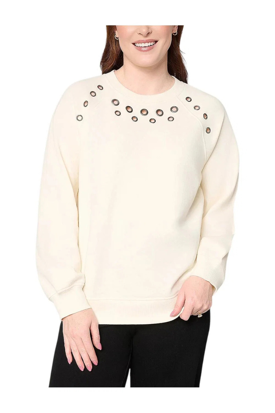 Peace Love World Women`s Grommet Detail Sweatshirt Pristine - Regular